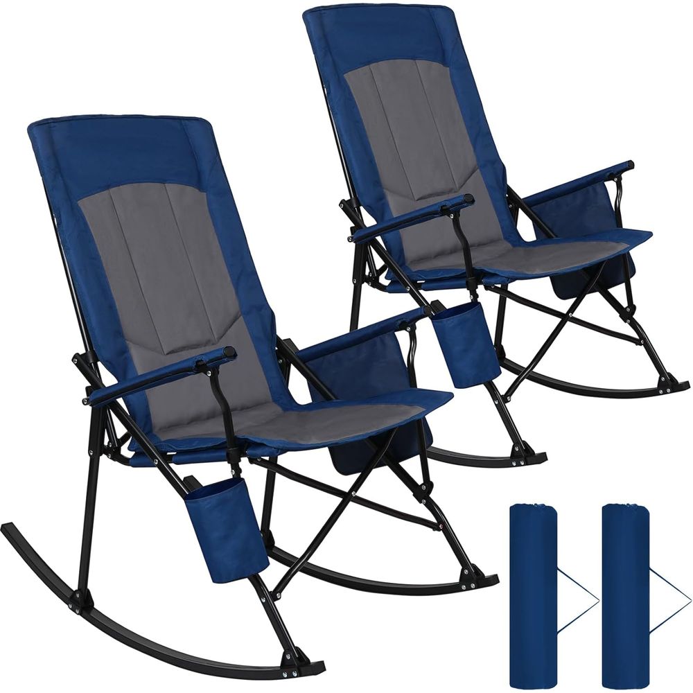 Outdoor Camping Rocker - 2'li Paket Sert Kolçaklı Yüksek Arkalıklı