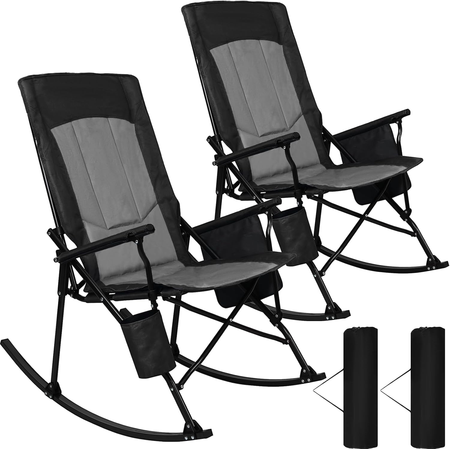 Outdoor Camping Rocker - 2'li Paket Sert Kolçaklı Yüksek Sırtlı