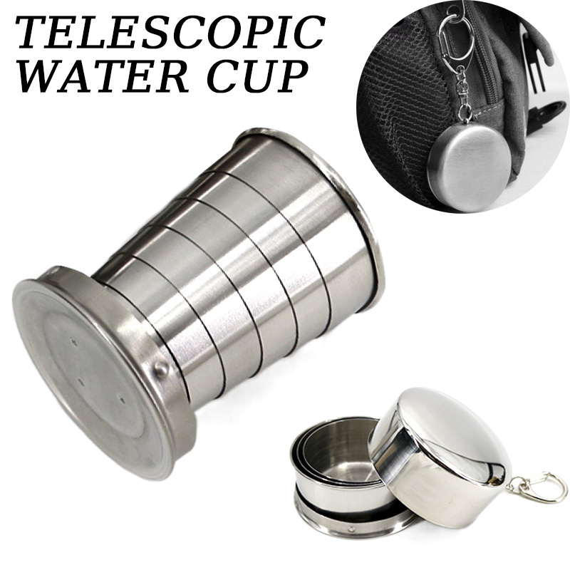 Outdoor Camping Utensils - Taşınabilir Paslanmaz Çelik Katlanır Bardak Teleskopik